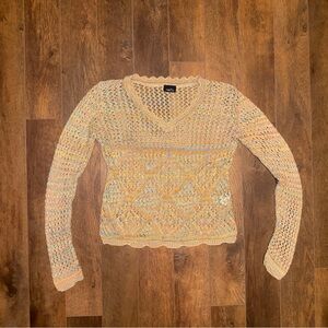 Y2K Rue21  Sz Medium Loose Knit Crochet Colorful Top V Neck